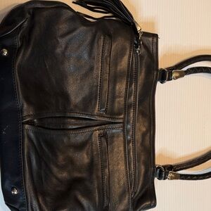 B. makowsky Black Leather Shoulder Bag